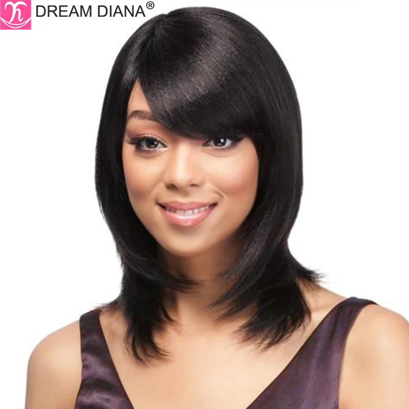 DreamDiana Brazilian Hair Wigs Remy Silky Straight Hair Wig Natural #2 100% Human Bob Wig 150 Density Full Machine Made