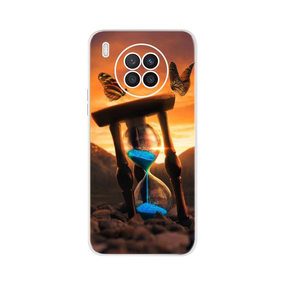 DOINK Custodia per Huawei Nova 8i / Honor 50 Lite, Cover per Telefono in Silicone TPU Colorata e Lucida con Design Bordo Dorato - Bianco