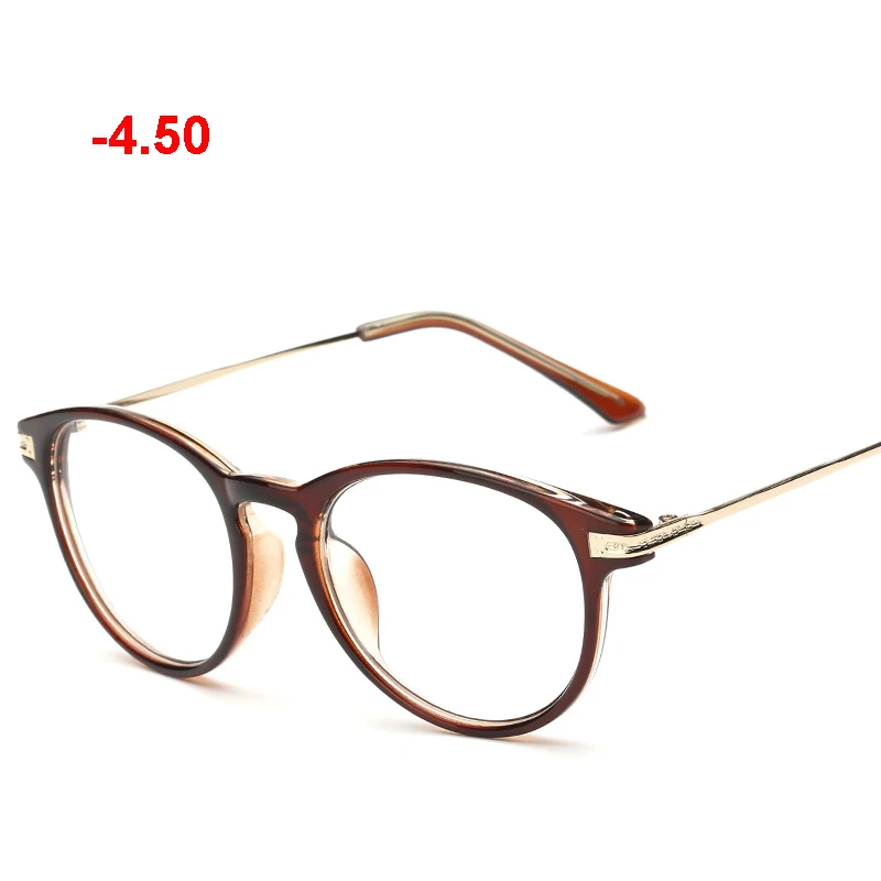 Круглые очки в металлической оправе для женщин и мужчин, оптические очки для близорукости с диоптрией-0,5-1-1,5-2-2,5-3-3,5-4-4,5-5-6 - Frame Color: brown -4.50