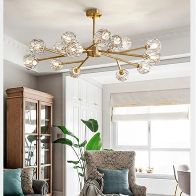 

Postmodern American copper Crystal chandelier lighting and Luxury Dining Room lustre Magic Bean Molecular hanging Lamps lustres