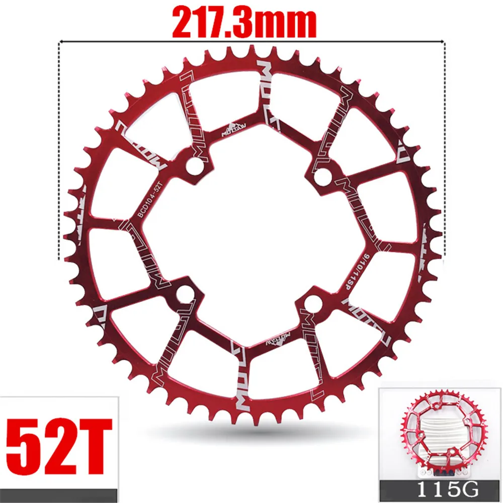 Round 52T Red MOTSUV круглый 104BCD 40/42/44/46/48/50/52T горный велосипед Звездочка MTB велосипед диаметра окружности болтов(Алюминий узкая широкая цепь из колец цепь BCD 104 мм - Цвет: Round 52T Red
