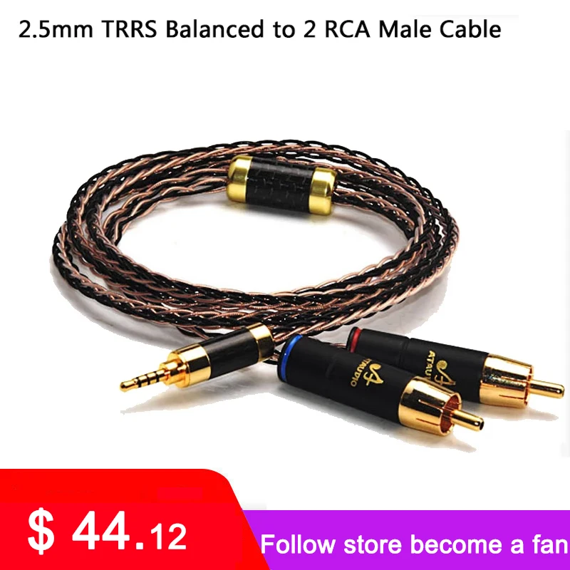

ATAUDIO Hifi 2.5mm TRRS Balanced to 2 RCA Male Cable For Astell&Kern AK100II,AK120II,AK240, AK380,AK320,DP-X1