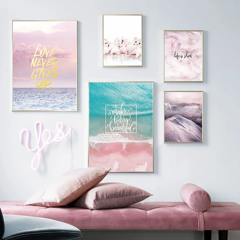 

Nordic Flamingo Flower Wall Art Canvas Poster Pink Minimalist Print Painting Scandinavian Cuadros Decoration Picture Living Room