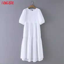 Tangada женское однотонное платье Плиссированное половина фонарь рукав женские повседневные белые платья шикарные veslidos XZH151