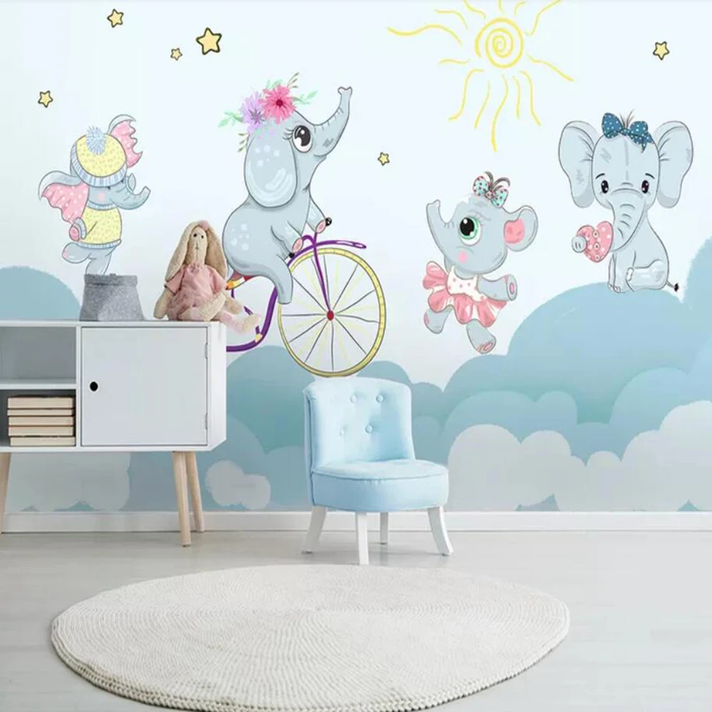 Drop Shipping Custom 3d Wallpaper Mural Cute Cartoon Elephant