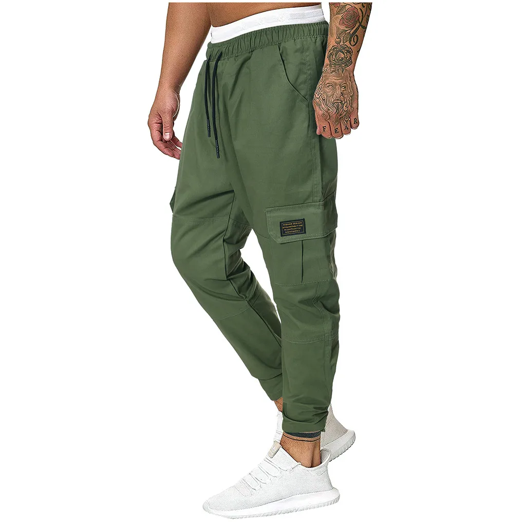 WOMAIL Fahion Splicing Men's Casual Pants Loose Straight Loose Pure Color Overalls Elastic Waists Autumn Straight Party Pants