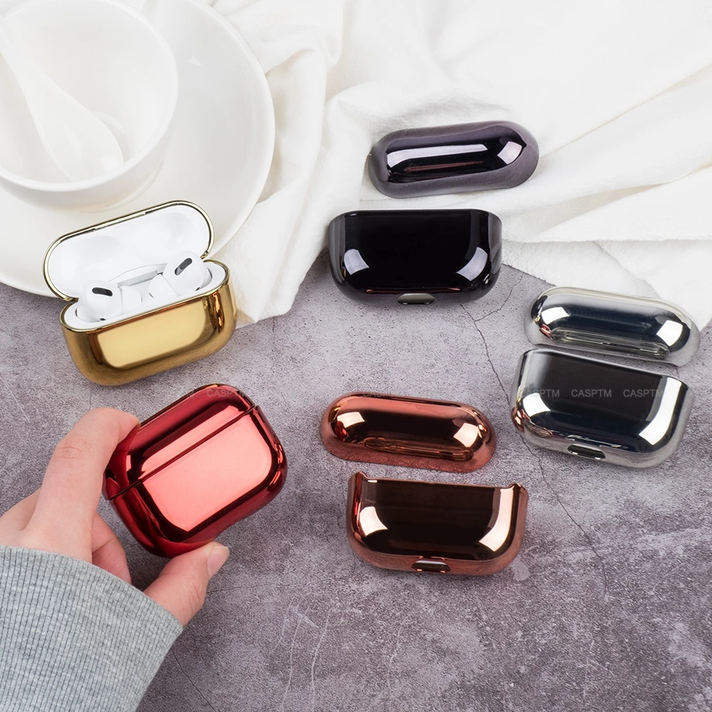 

Gold Electroplate Hard PC Earphone Case For AirPods Pro Bluetooth Headphone Protective Cases Charging For Apple Airpods 3 2019
