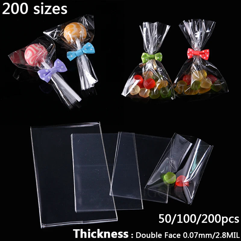 Bolsas de embalaje de plástico transparente grueso plano abierto, embalaje OPP para dulces, galletas, piruleta, tarjeta de juguete, celofán, bolsa de regalo para fiestas