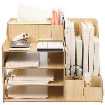 

File sorter 4-layer wooden file file organizer file sorter tray rack A4 file rack desktop organizer with pen holder