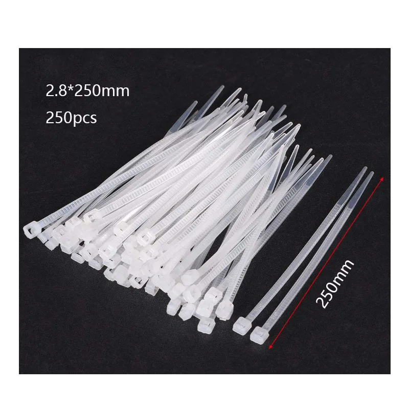 2.8 x 250mm White Кабельные стяжки самоблокирующиеся пластиковые нейлоновые проволочные стяжки-упаковка из 250 - Цвет: 2.8 x 250mm White