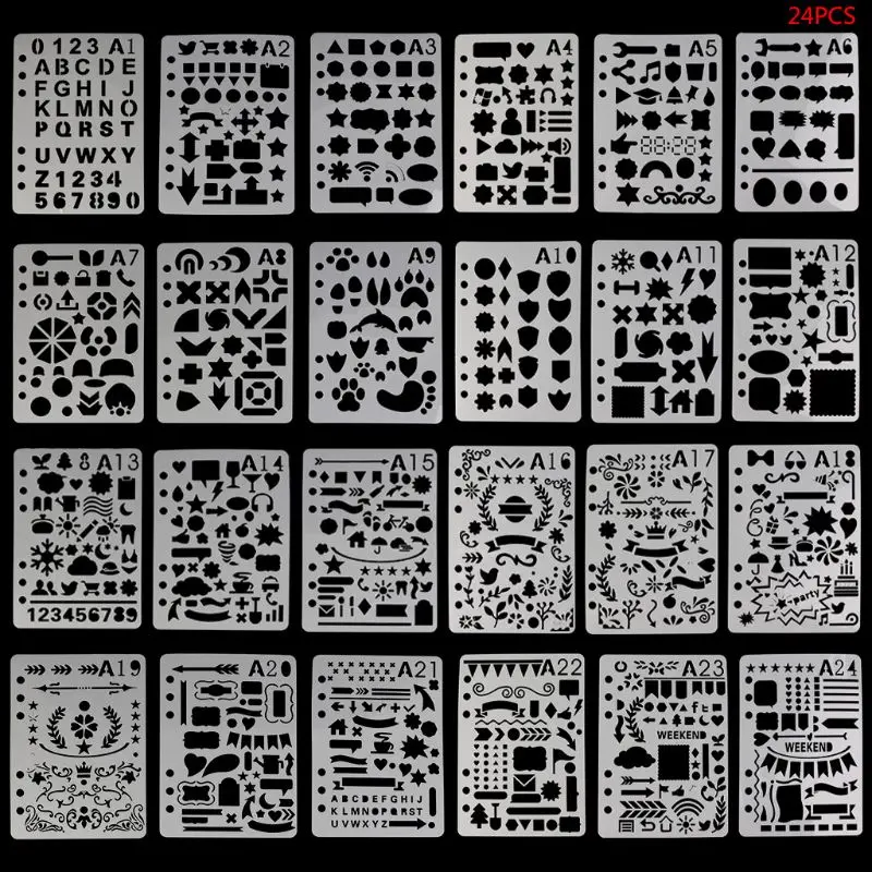 

24Pcs Drawing Template Stencils Journal Notebook Diary Scrapbooking A5 DIY Stationery School Office Supplies