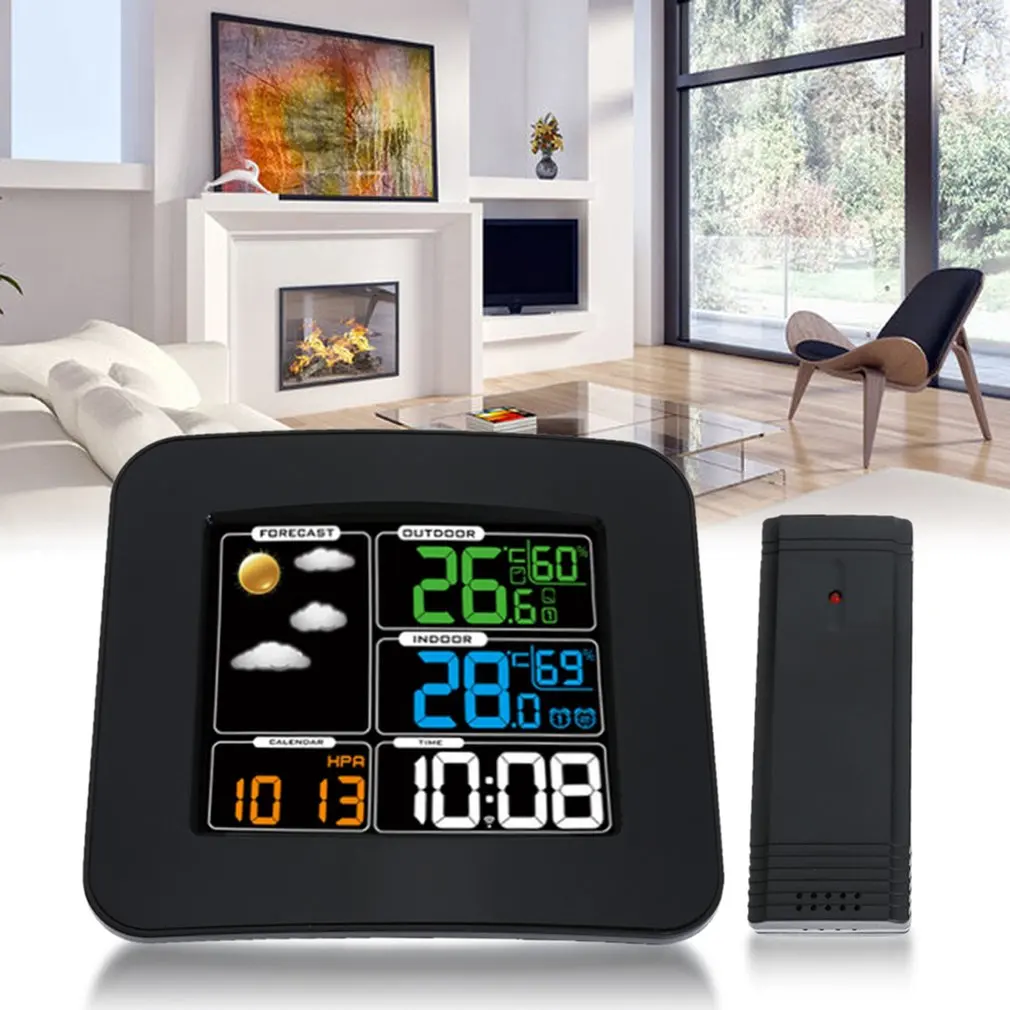 

5 In 1 RF Wireless Sound Control Alarm Clock TS-75 Electronic Temperature Humidity Calendar Desk Clock Digital Weather Forecast