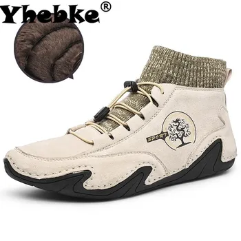 

Yhebke Casual Winter Men's Leather Shoes Driving Fur Suede Ankle Male Boots Comfortable Slip On Loafers Fashion Big Size 38-48