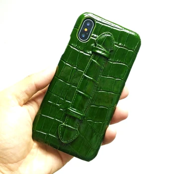 

Solque Genuine Leather Case For iPhone XS MAX XSMAX Phone Cover Luxury Cute Croco Hand Strap Holder Ultra Thin Hard Back Capa