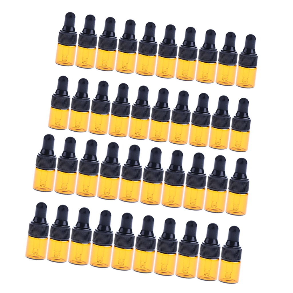 40 Pcs Mini Reagent Dropper bottles Amber Glass Liquid Pipette Bottle,Leakproof, 1ml/3ml