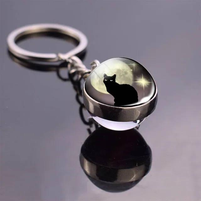 Porte cl s t te de chauve souris en forme de chat noir bijoux pleine lune