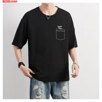 

Dropshipping Men Japanese Streetwear Causal Tops 2020 Spring Flax T-shirt Solid Harajuku Short Sleeve Tshirts