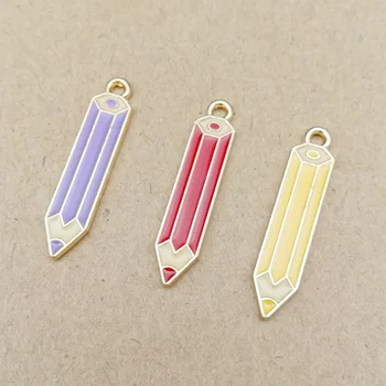 

Colorful Enamel Alloy Charms 60pcs 5*27mm Gold Tone Oil Drop Kawaii Pencil Pendant Fit FashionBracelet Earring Necklace Keyring