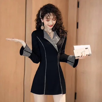 

S-XXL Plus Size Women Flare Sleeve Mini Dress Ladies with Diamond and Shorts Women 2 Piece Set Winter Korean Style Two Piece Set