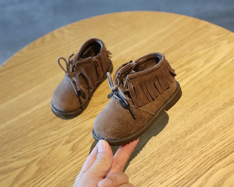 Children's Fringed Genuine Leather Toddler Shoes Baby 1-2 Years Old Baby Soft Bottom Toddler Snow Boots