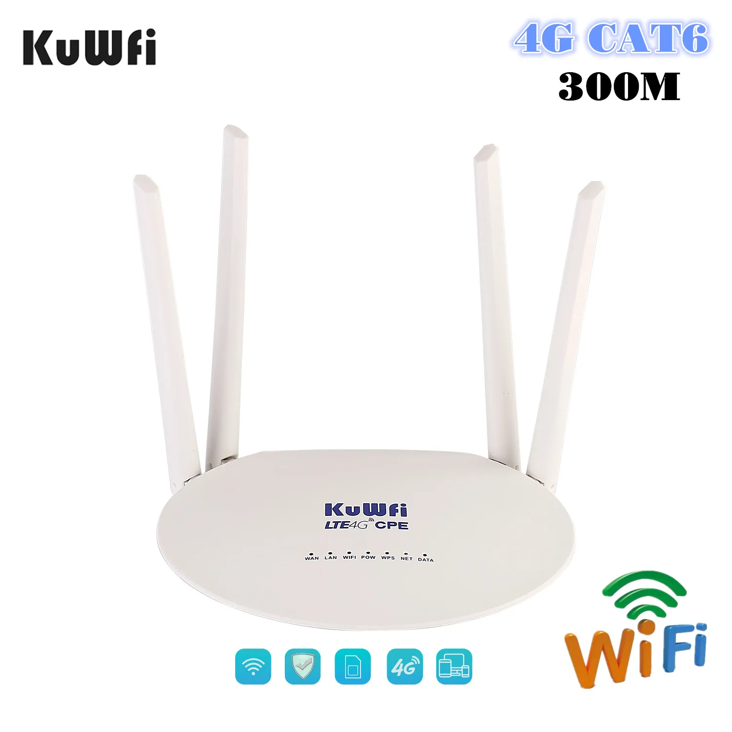 KuWFi CAT6 4G LTE Wifi роутер 300 Мбит/с 4G беспроводной Wifi CPE разблокированный Глобальный FDD/TDD глобальная Sim с внешней антенной и портом Lan