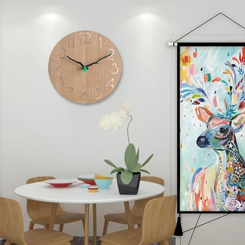 

Wooden Wall Clock ,Round Suitable for Living Room Bedroom and Kitchen Decoration (11 Inches) Easy to Read and Install