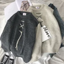 Winter Sweater Men Warm Fashion Sweter Lace Casual Knit Sweaters Man Streetwear Loose Long-sleeved Pullover Male Clothes