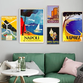 

Mediterranean City of Naples Italy Canvas Paintings Vintage Picture Kraft Posters Coated Wall Stickers Home Decoration Gift
