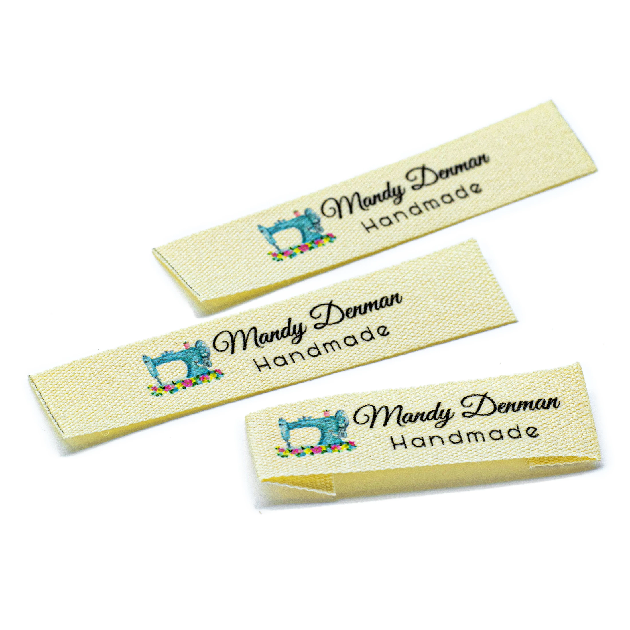Custom Beige Sewing label, Fold, Custom Clothing Labels - Fabric Name Tags, Logo or Text, Cotton Ribbon, Custom Design (FR269)