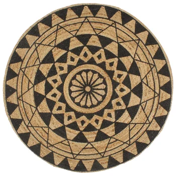 

Round Carpet Handmade Jute with Black Print 120 cm For Living Room Computer Chair Area Rug Children Floor Mat Tatami Mats