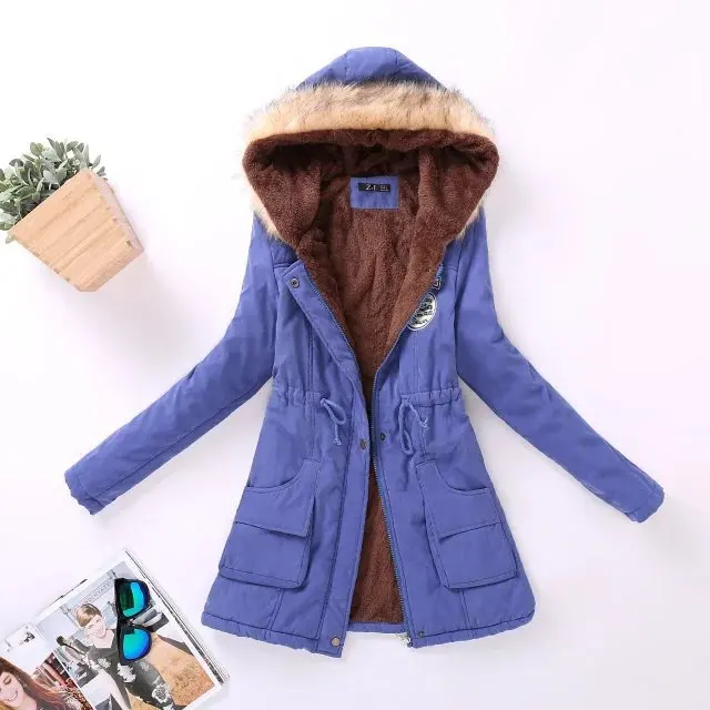 Женское зимнее теплое женское осеннее пальто с капюшоном, хлопковый мех, плюс размер, Базовая куртка, верхняя одежда, тонкая Длинная женская куртка