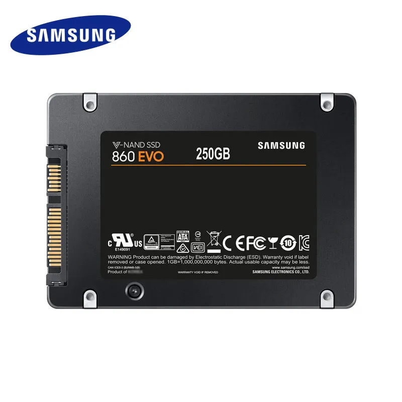 Samsung SSD 860 EVO 250 ГБ 500 Внутренний твердотельный накопитель Жесткий диск для жесткого диска SATA3 2,5-дюймовый Тетрадь Настольный Скорость до 560 МБ/с