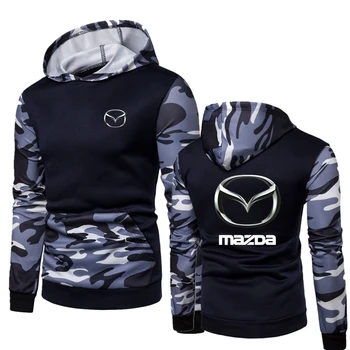 

Camouflage Autumn Winter Fashion Trend Patchwork Warm Mazda LOGO Classic Hooded Sweatshirt Male Thicken Wild Tops Fast delivery