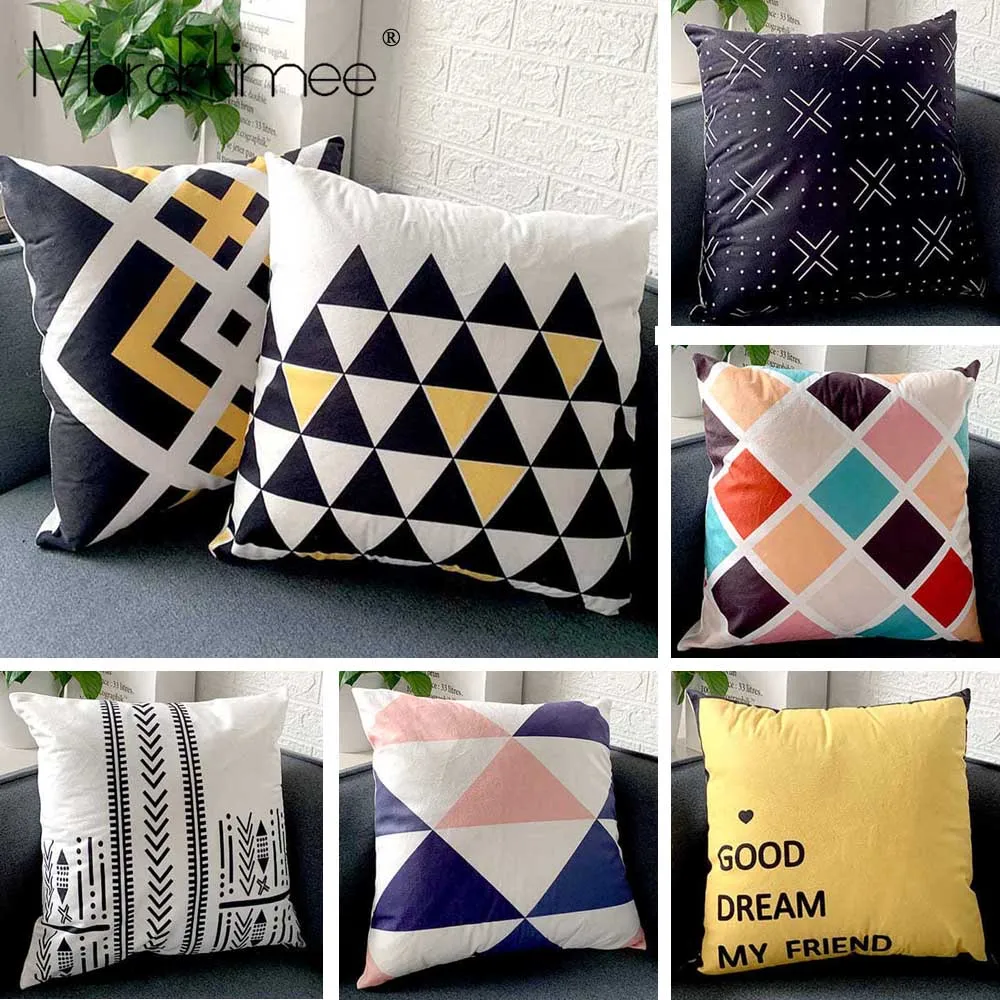 

Black White Geometric Cushion Cover Throw Pillow Case Striped Dotted Grid Triangular Grid Abstract Modern Art Cushion Covers