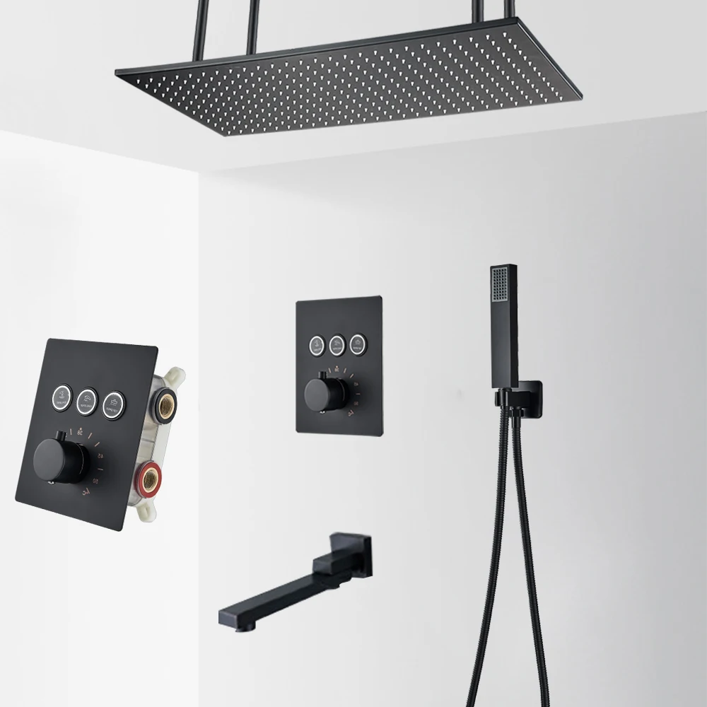 Bathroom Shower Faucet Set Thermostatic Bathtub Shower System Mixer Tap Ceiling Mounted Button Faucet