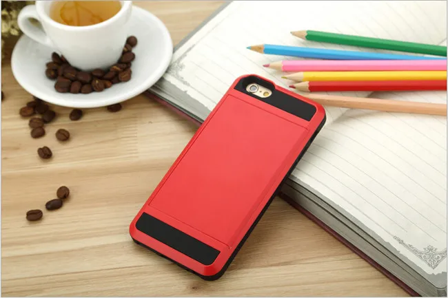 Red Гибридный жесткий чехол для iphone 5 5S SE 6 6S 7 8 Plus, ползунок, держатель для карт, кошелек, броня, задняя крышка для телефона для iphone X XS Max - Цвет: Red
