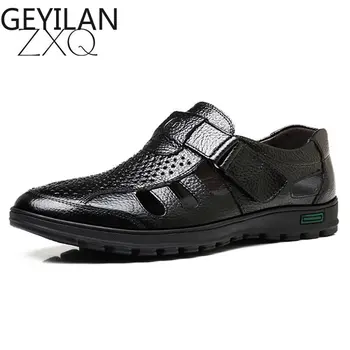 

Genuine Leather Men Sandals Summer Cow Leather For Beach Male Shoes Mens Gladiator Sandal Plus Size 38-48