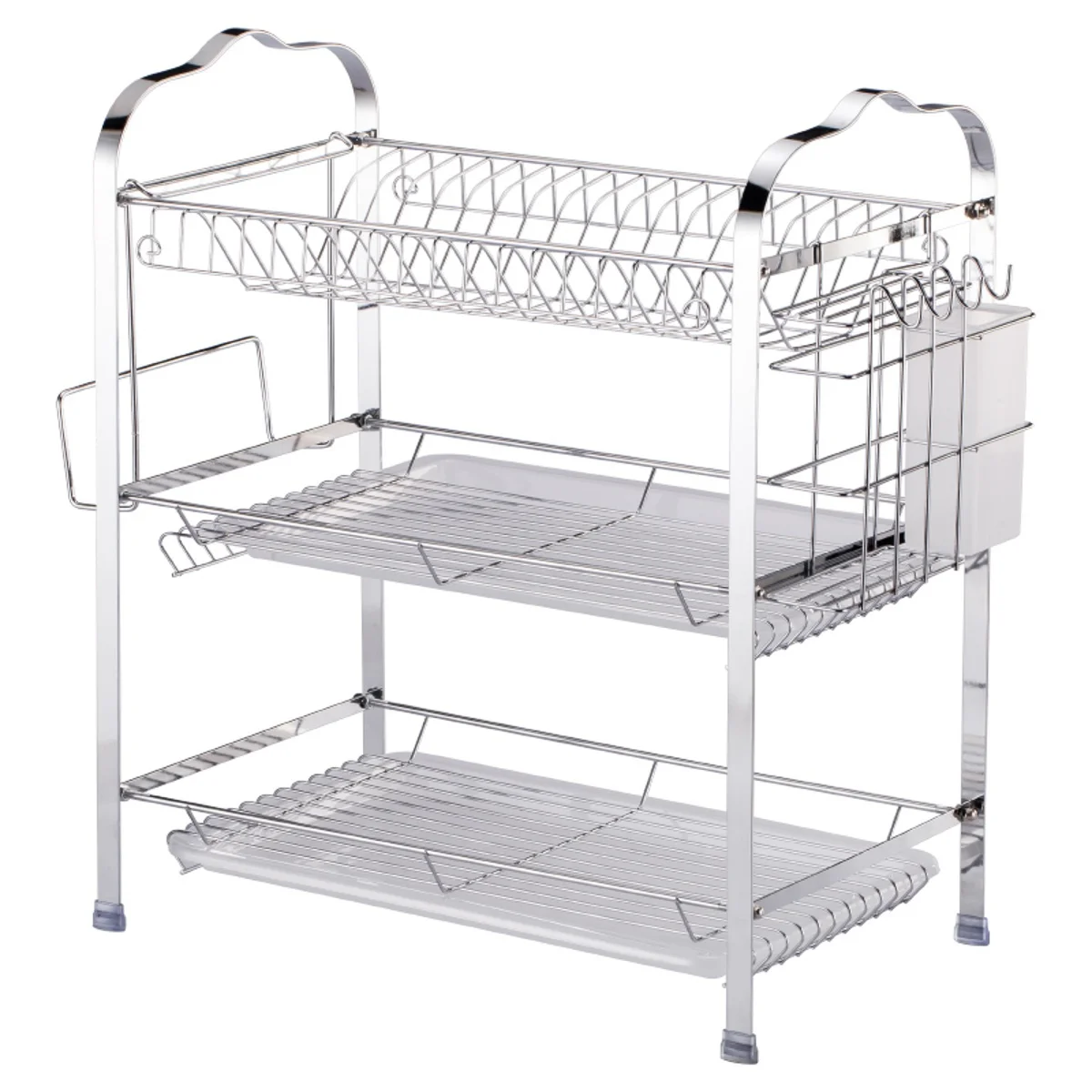 Chrome Dish Drainer Cutlery Cup Rack Drip Tray Plates Holder