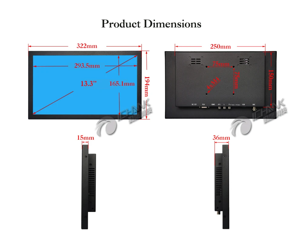 ZB133TN-56/13,3 дюйма 1920x1080p 16:9 USB HDMI VGA встроенный динамик пульт дистанционного управления монитор ПК ЖК-экран USB u-диск видеоплеер
