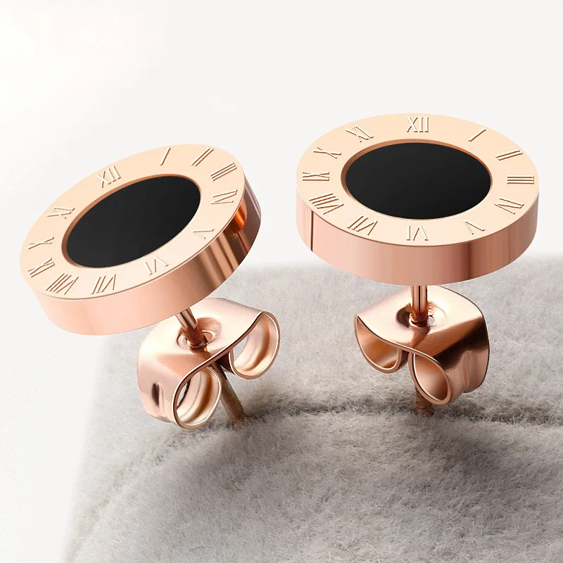 Korean Simple Statement Earrings Stainless Steel Stud Earrings For Women Vintage Roman Numeral Crystal Small Earing 2019 Jewelry