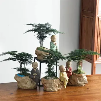 

1PC Little Monk Design Flowerpot Ceramic Flower Bowl Creative Succulent Planter Storage Container Gardening Supply (Red)