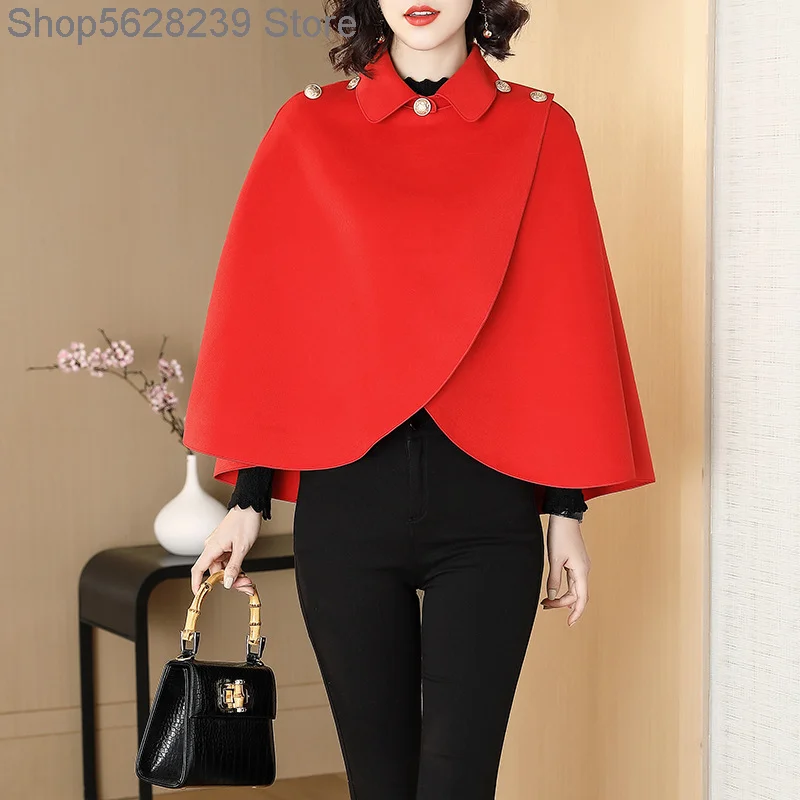 

Double-sided What About Short Money Coat Female Little Man 2020 Joker Red Cloak Type Shawl Top