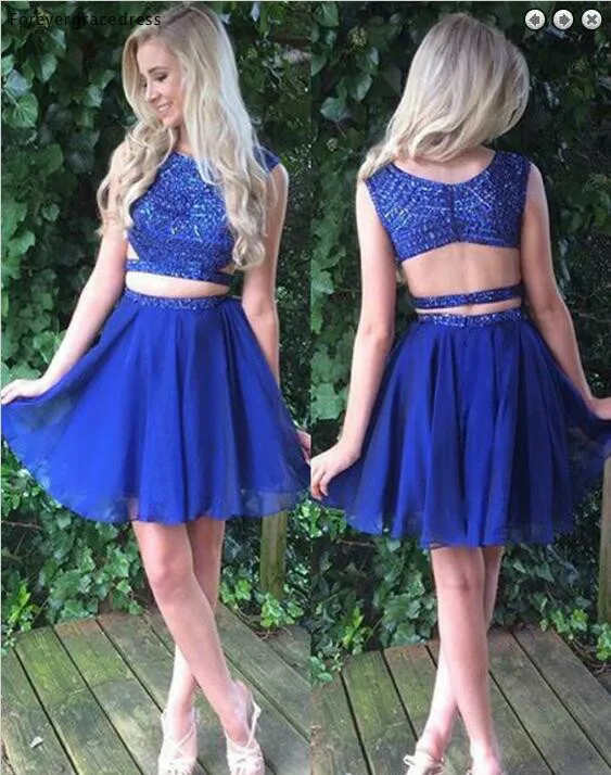 2017 Modest Two Pieces Royal Blue Homecoming Dresses Ruffles Short Beaded Sweet 15 Graduation Gowns Cocktail Dresses Cheap  107 (2)