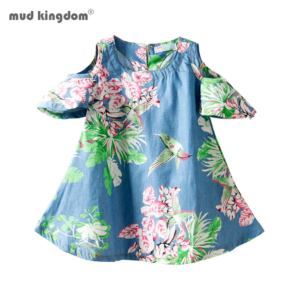 Mudkingdom/комплекты для малышей джинсовые платья маленьких девочек с цветочным