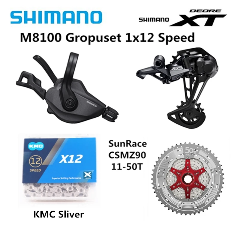 SHIMANO DEORE XT M8100 4 шт. набор горного велосипеда 1x12s 11-50T SL+ RD+ CSMZ90+ KMCX12/CN-M7100 задний переключатель длинная клетка - Цвет: Z90 Silver KMCSilver