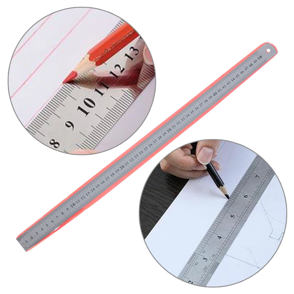 

30cm/50cm Precision Metal Measuring Tool Student Stationery Straight Ruler Metric Imperial Stainless Steel Double Sided