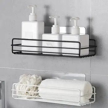 

Shower Wall Shelf Punch Free Shower Shelf Black White Storage Suction Shampoo Basket Storage Rack Kitchen Bathroom Accessories