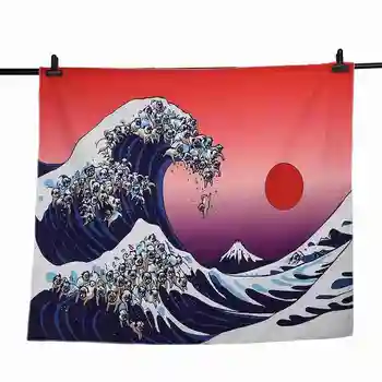 

150*130cm Tapestry Home Decorative Polyester Animal and World Map Pattern Beach Towel Fashion Sofa Wall Decor(Orange white)