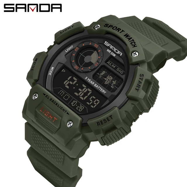 SANDA 2020 Sports Men's Watches Top Brand Luxury Military Quartz Watch Male 30m Waterproof S Shock Clock relogio masculino green