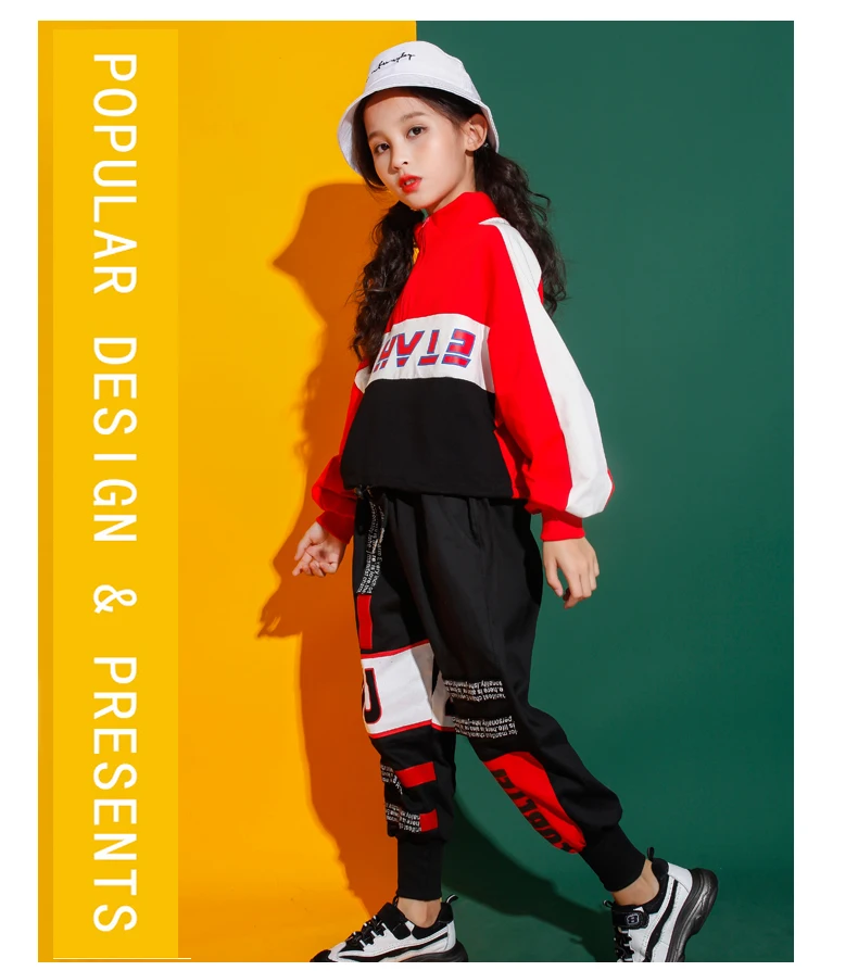 Hip Hop Dance Costumes Kids Red High Neck Long Sleeve Jacket Pants Children Street Clothes Boys Jazz Wear Performer Stage Outfit (10)